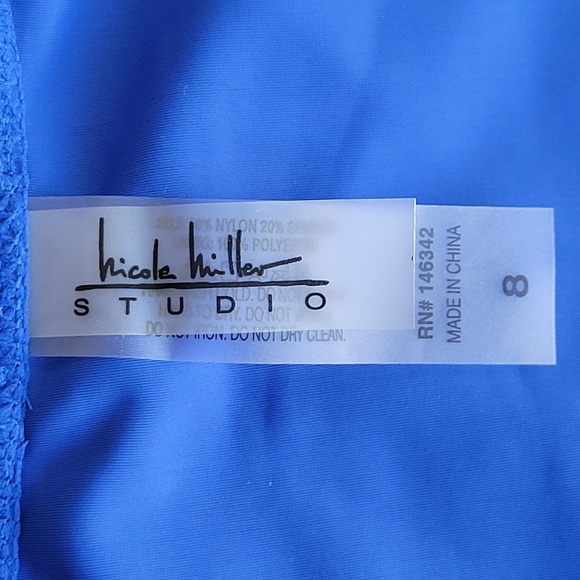 🌟 NWT NICOLE MILLER Royal Blue Halter Plunge Swimwear Women's Size 8  Shirred - Picture 13 of 14